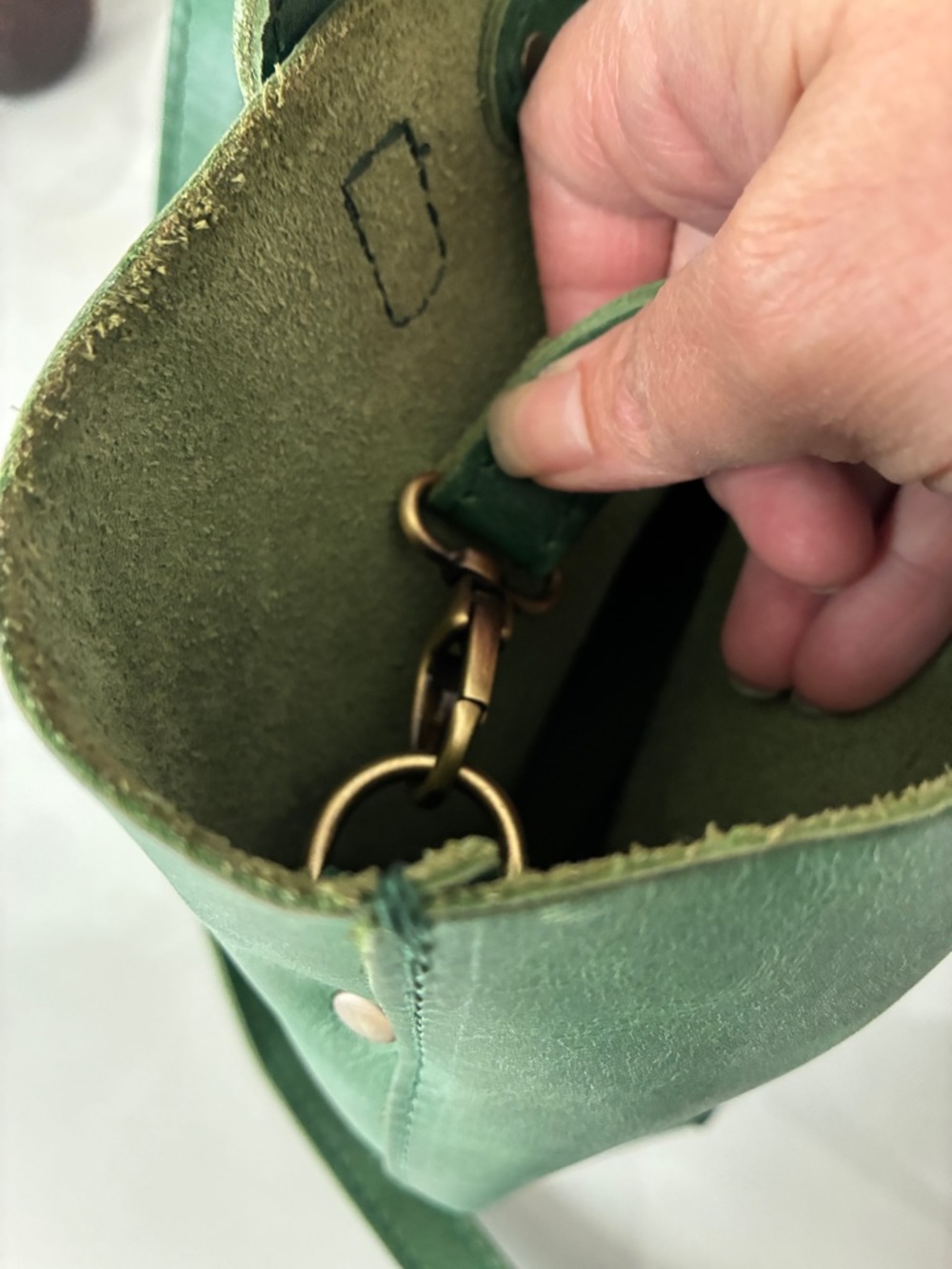 Portland Leather Green Leather Crossbody Tote with Front Slip Pocket - Picture 6 of 10